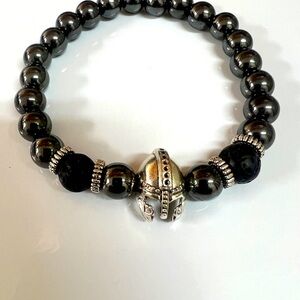 Men's Hemetite Black and Silver Beaded Bracelet